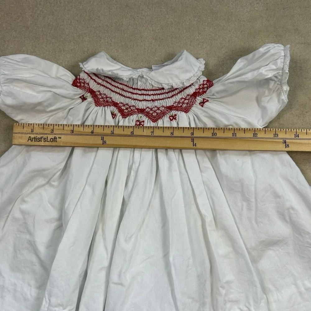 Vintage Nannette Baby Dress Smocked Embroidered Puff Sleeve USA 3-6 Mo